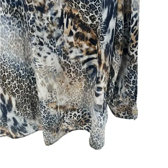 Chicos Shirt Womens XXL Brown Animal Print Zebra Cheetah Popover Tunic Top - Picture 14 of 16
